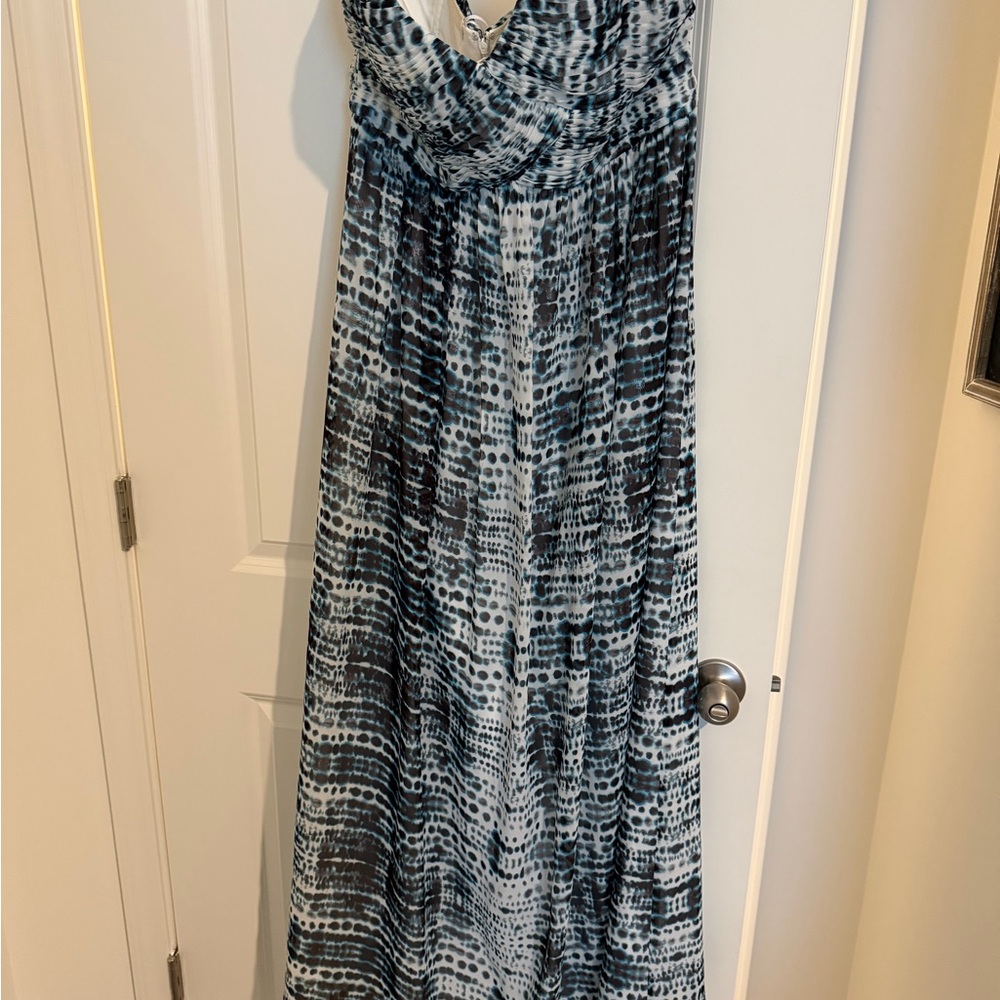 Calvin Klein Strapless Maxi Dress in Black and White Abstract Print